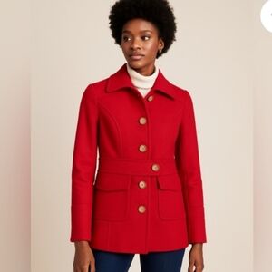 J. Crew 100% Red Wool Pea Coat Size 4 Missing Button